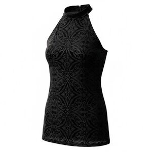 Y2K Miss Selfridge black velvet burnout halter top. Size M (8)